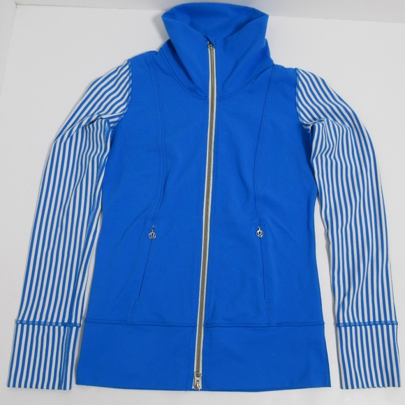 Lululemon Daily Yoga Jacket Beaming Classic Stripe Polar Cream Beaming Blue 4 - Picture 1 of 12